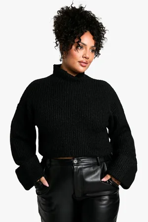 Boohoo Womens Plus High Neck Oversized Crop Knitted Jumper - - 24