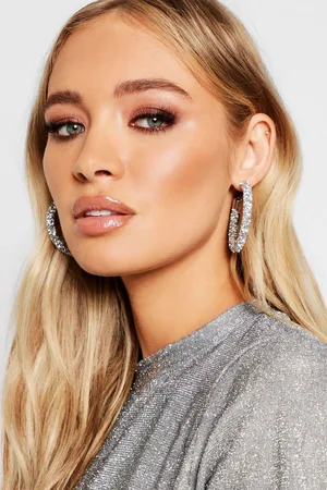 Boohoo Womens Diamante Cluster Hoop Earrings - - One Size