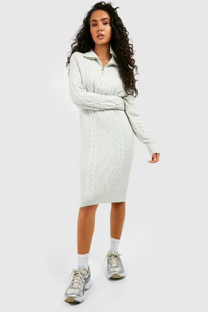 Boohoo Womens Cable Knit Half Zip Collared Jumper Dress - - 12