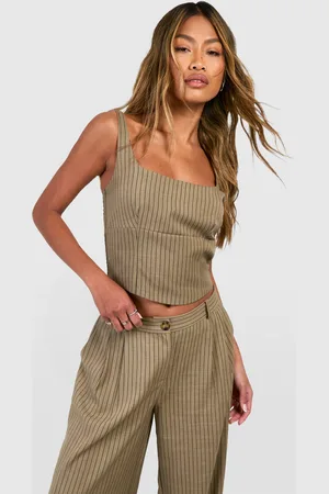 Boohoo Womens Textured Pinstripe Curved Hem Crop - - 16