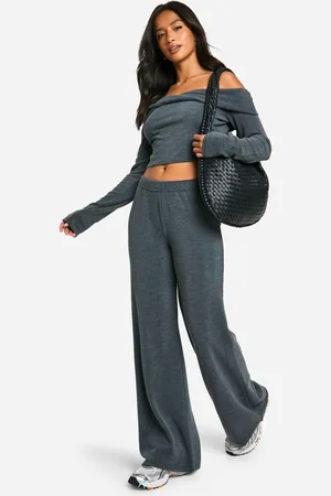 Boohoo Womens Petite Twist Detail Crop Top And Wide Leg Trouser Set - - 16