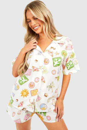 Boohoo Womens Cotton Poplin Sea Motif Short Sleeve Shirt - - 10