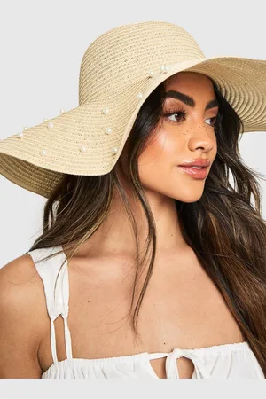 Boohoo Womens Scattered Pearl Oversized Summer Hat - - One Size
