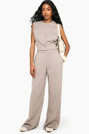 Boohoo Womens Rib Wide Leg Trouser - - 12