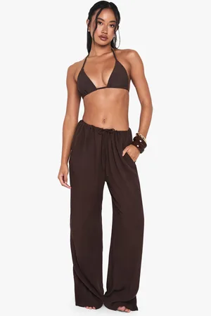 Boohoo Womens Cheesecloth Wide Leg Beach Trousers - - S