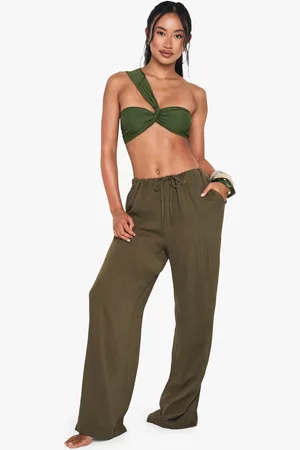 Boohoo Womens Cheesecloth Wide Leg Beach Trousers - - S
