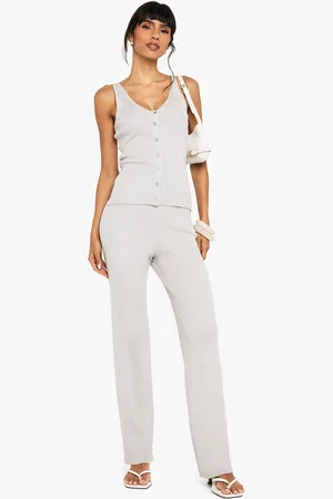 Boohoo Womens Knitted Waistcoat And Wide Leg Trouser - - S