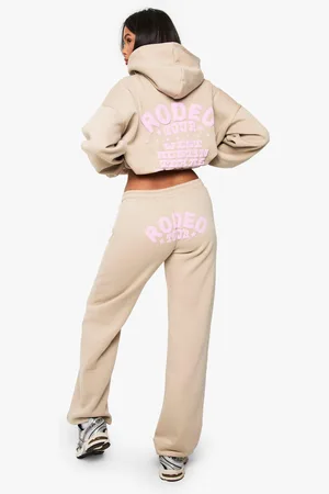 Boohoo Womens Rodeo Tour Slogan Puff Printed Wide Leg Jogger - - S
