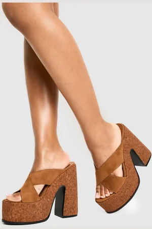 Boohoo Womens Faux Suede Crossover Cork Mules - - 3