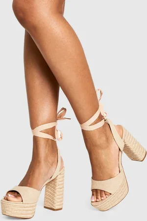 Boohoo Womens Linen 2 Part Rope Platform Heels - - 3