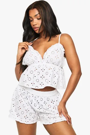 Boohoo Womens Broderie Anglaise Ruffle Detail Cami Top & Shorts Pyjama Set - - 6
