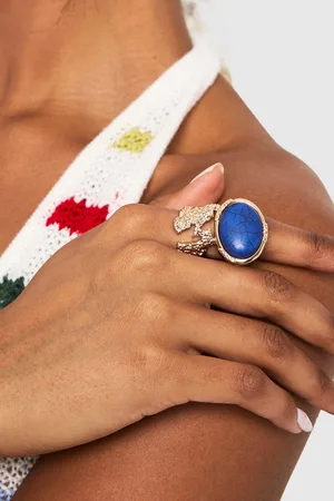 Boohoo Womens Hammered Gold Gem Stone Ring - - S/M