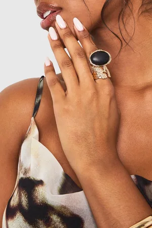 Boohoo Womens Hammered Gold Gem Stone Ring - - S/M