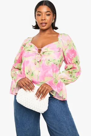 Boohoo Womens Plus Tie Front Front Floral Chiffon Blouse - - 16
