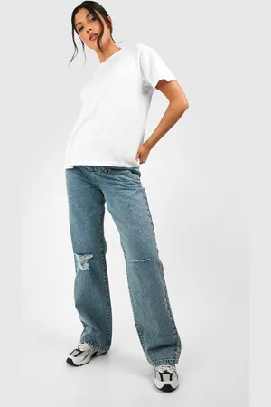 Boohoo Womens Maternity Over Bump Ripped Boyfriend Jean - - 8