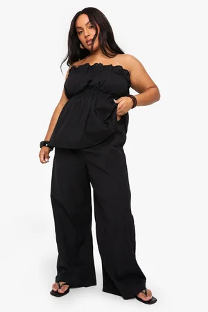 Boohoo Womens Plus Linen Look Longline Bandeau And Wide Leg Trouser Co-Ord - - 16