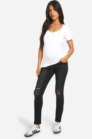 Boohoo Womens Maternity Over The Bump Rip Skinny Jeans - - 8