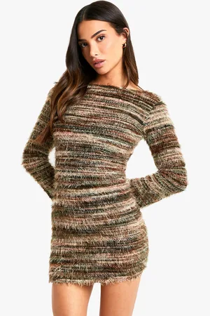 Boohoo Womens Petite Stripe Knit Mini Dress - - 10