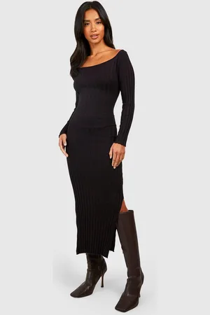 Boohoo Womens Petite Off The Shoulder Rib Knit Maxi Dress - - 16