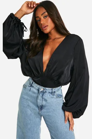Boohoo Womens Balloon Sleeve Plunge Bodysuit - - 6