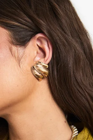 Boohoo Womens Brushed Metal Ribbed Earrings - - One Size