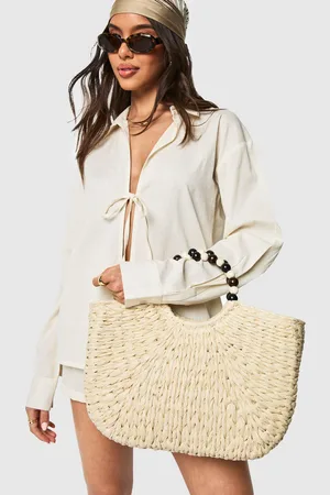 Boohoo Womens Beaded Handle Raffia Grab Bag - - One Size