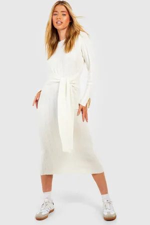 Boohoo Womens Mixed Rib Soft Knit Belted Jumper Dress - - M