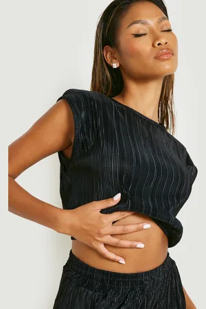 Boohoo Womens Plisse Shoulder Pad Crop Top - - 6