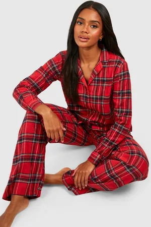 Boohoo Womens Christmas Brushed Check Button Pj Trouser Set - - 16