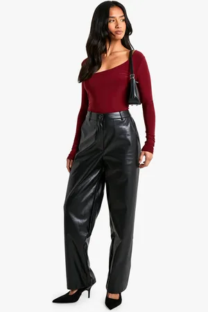 Boohoo Womens Petite Faux Leather Tailored Straight Leg Trouser - - 14
