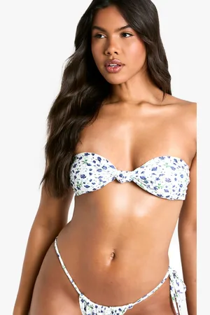 Boohoo Womens Ditsy Floral Knotted Bandeau Bikini Top - - 6