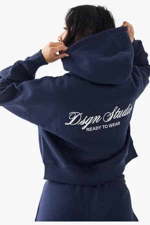 Boohoo Womens Dsgn Studio Embroidered Script Zip Through Hoodie - - S