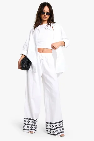 Boohoo Womens Tall Wide Leg Broderie Hem Trouser - - 8