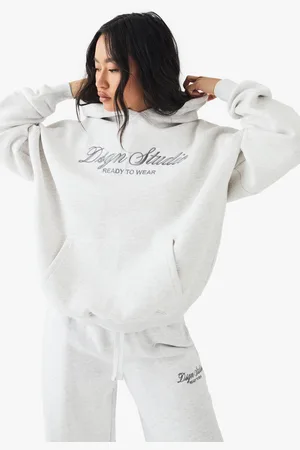 Boohoo Womens Dsgn Studio Embroidered Script Oversized Hoodie - - S