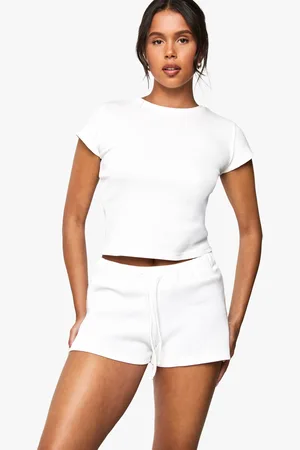 Boohoo Womens Waffle Tie Waist Runner Shorts - - 6
