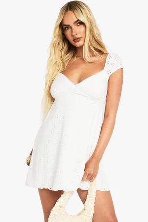 Boohoo Womens Broderie Cap Sleeve Smock Dress - - 8