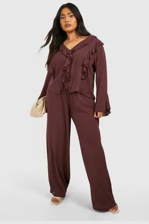 Boohoo Womens Plus Cheesecloth Wide Leg Trouser - - 16