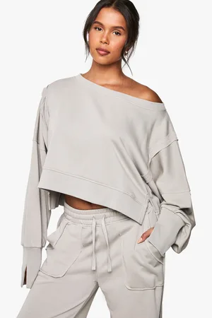 Boohoo Womens Deconstructed Off Shoulder Cropped Sweatshirt - - S