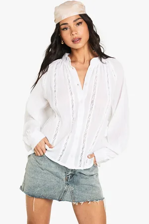 Boohoo Womens High Neck Cotton Poplin Woven Smock Top - - 6