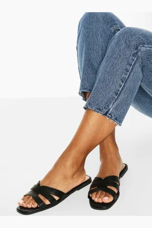 Boohoo Womens Wide Fit Cross Strap Sliders - - 4