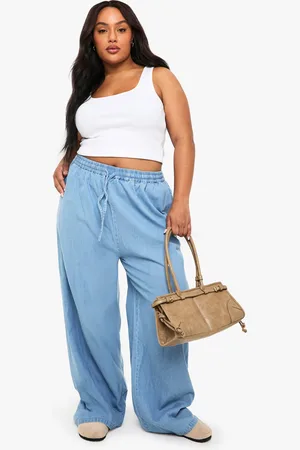 Boohoo Womens Plus Chambray Drawstring Wide Leg Trouser - - 16