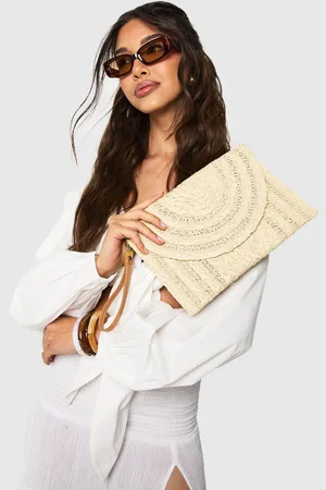 Boohoo Womens Raffia Fold Over Clutch Bag - - One Size