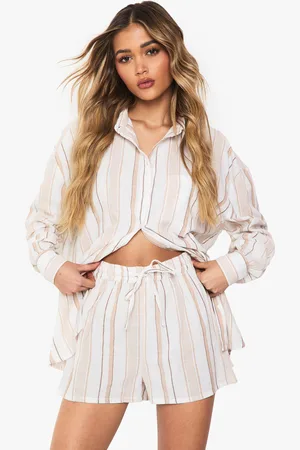 Boohoo Womens Stripe Long Sleeve Shirt & Shorts Co-Ord - - 6