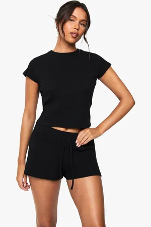 Boohoo Womens Waffle Tie Waist Runner Shorts - - 6