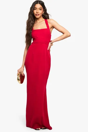Boohoo Womens Chiffon Scarf Detail Lace Up Back Maxi Dress - - 8