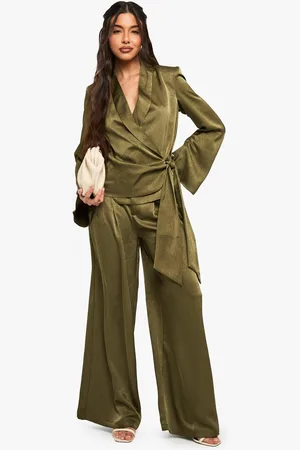 Boohoo Womens Satin Pleated Wide Leg Trouser - - 6
