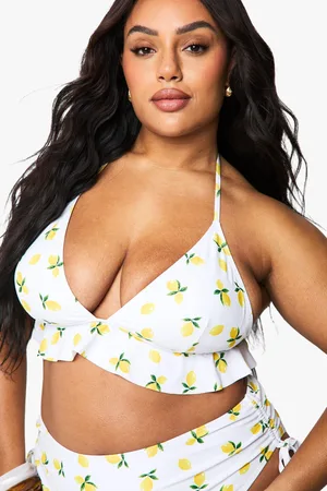 Boohoo Womens Plus Lemon Print Bikini Top - - 16