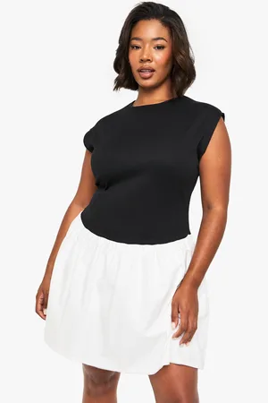 Boohoo Womens Plus Contrast Fabric Cap Sleeve Skater Dress - - 16