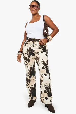 Boohoo Womens Plus Cow Print Wide Leg Jeans - - 16