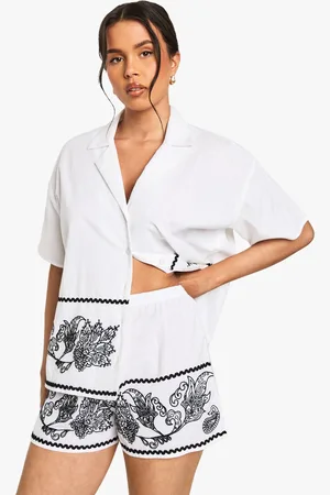 Boohoo Womens Embroidered Trim Cotton Poplin Shorts - - 6